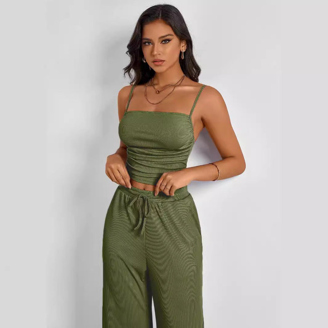 Damen Ripp-Top mit verstellbaren Spaghettiträgern und elastischer Taille EB