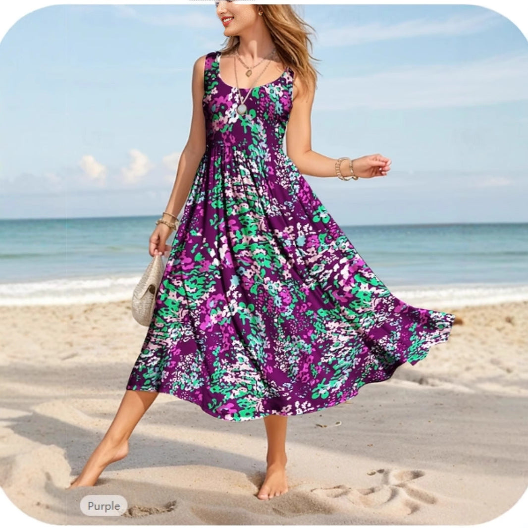 Damen Maxikleid mit verspieltem Blumendesign und weitem Rockabfall EB