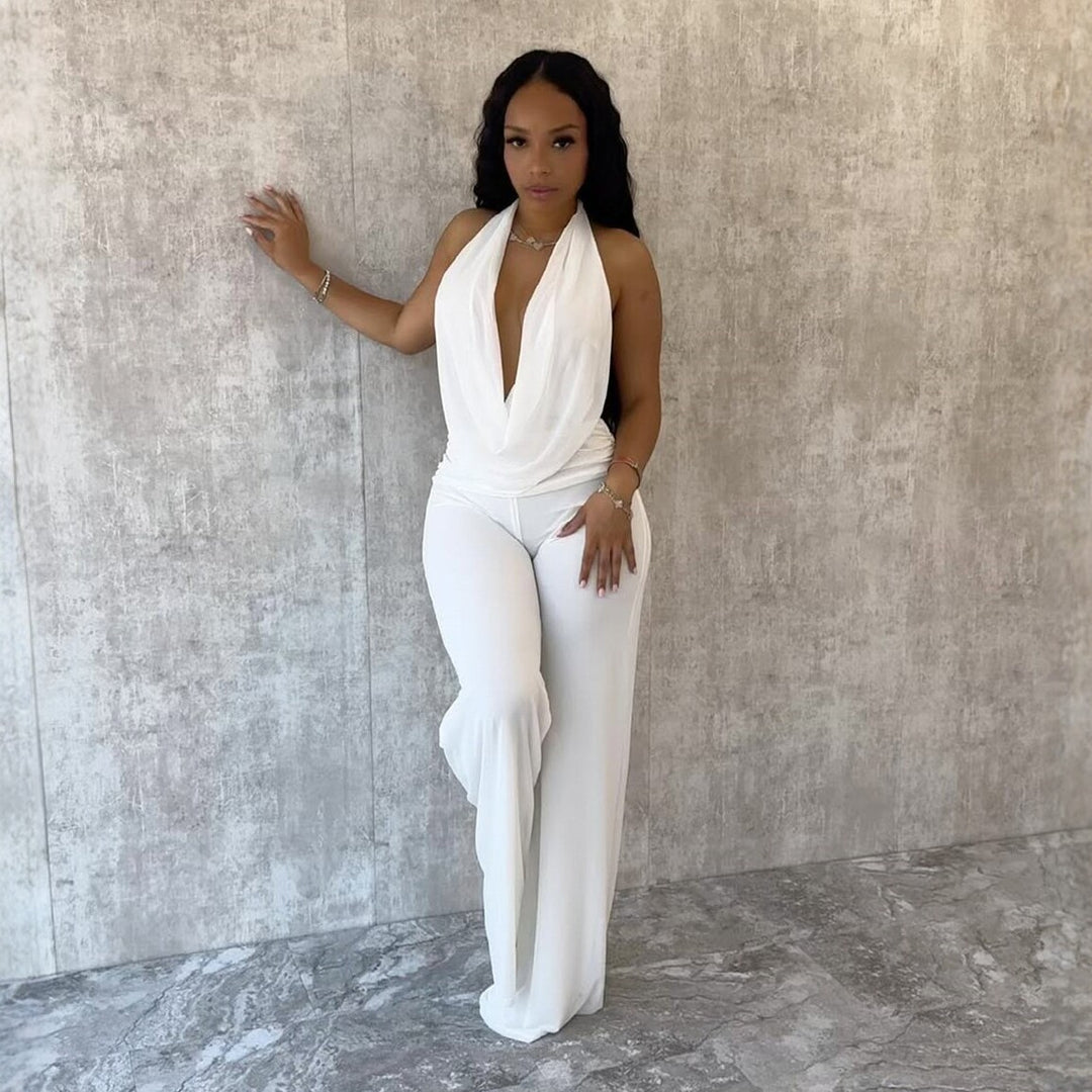 Damen Jumpsuit mit elegantem Wickeldetail und weiten Beinpartien EB