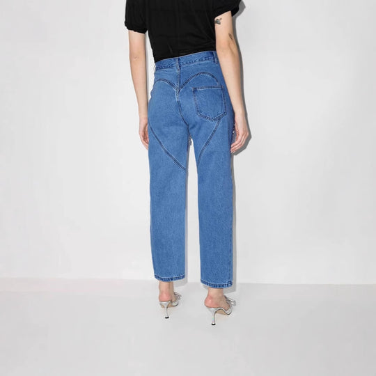 Damen Jeans mit ausgefallenem Cut-Out-Design und glitzernden Verzierungen EB