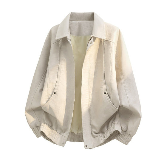Herren oversized Kunstleder-Fieldjacke mit verdecktem Reißverschluss, elastischem Saum und aufgesetzten Taschen EB