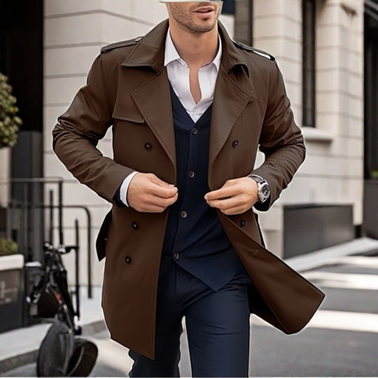 Herren Doppelt-knopf Trenchcoat mit praktischen Taschen EB