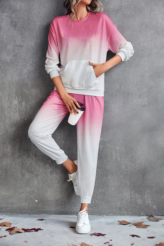 Damen Freizeit-Loungewear-Set mit modernem Ombre-Design und praktischen Taschen EB