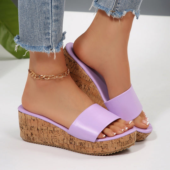 Damen Komfortable Wedge-Pantoletten mit breitem, verstellbarem Riemen EB