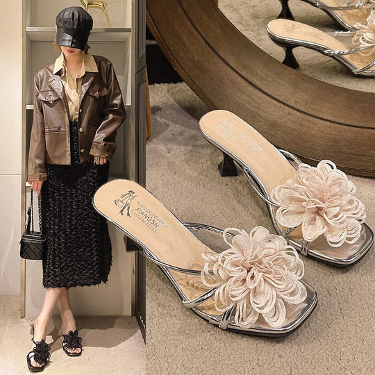 Damen elegante Mules mit floraler Applikation EB
