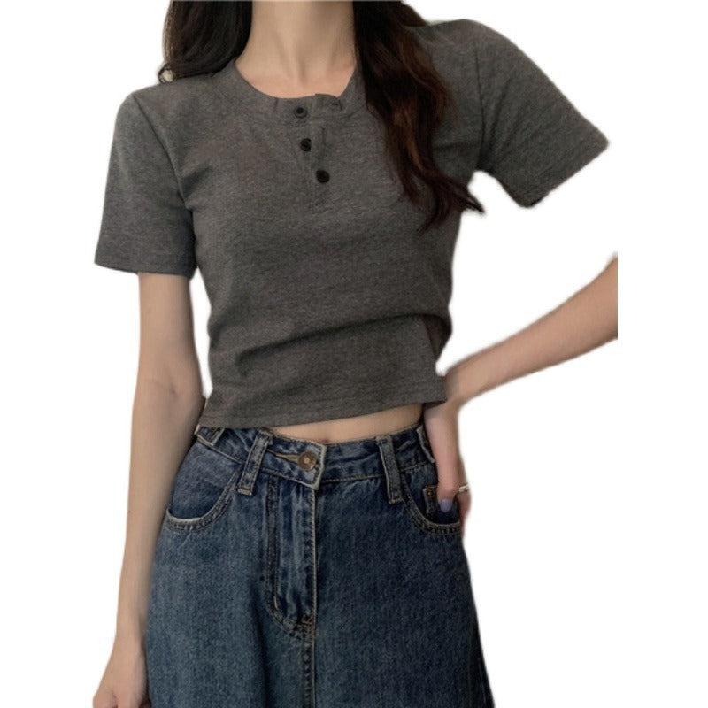 Damen Kurzarm Henley-Shirt EB