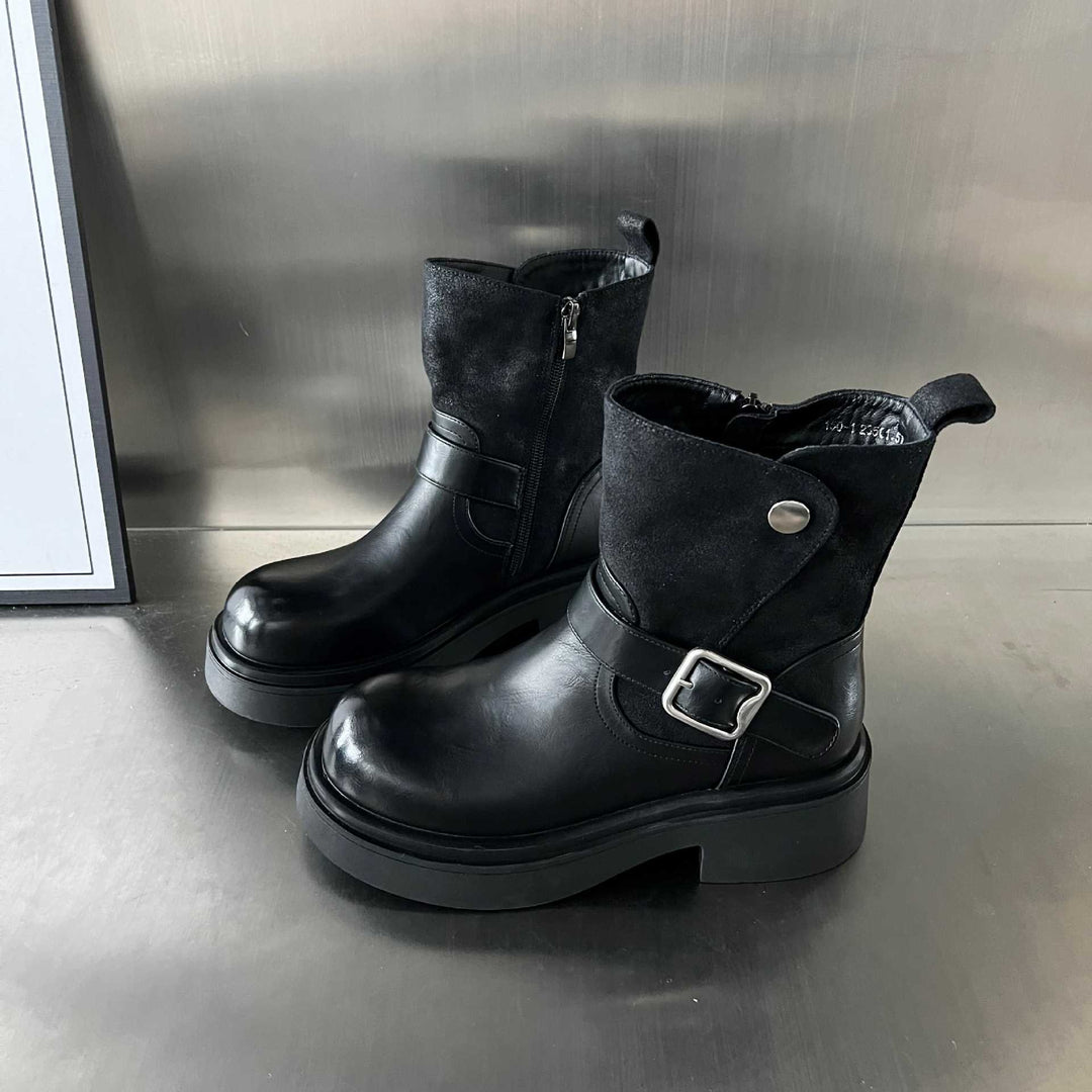 Damen Kick-Boots mit modischem Riemen und stabiler Gummisohle EB