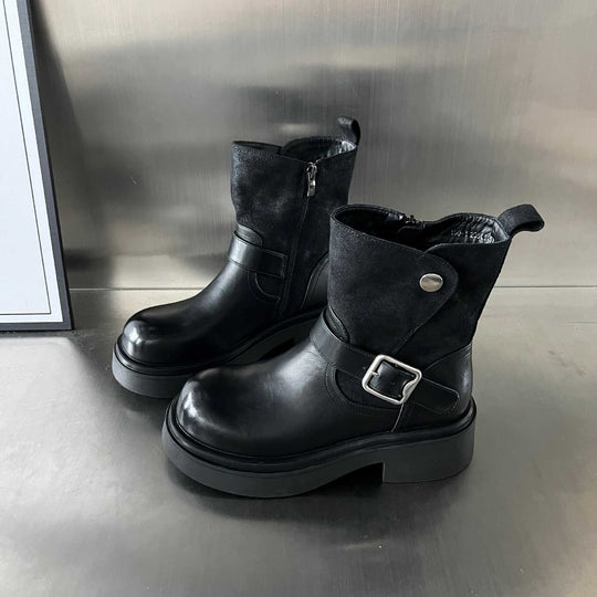 Damen Kick-Boots mit modischem Riemen und stabiler Gummisohle EB
