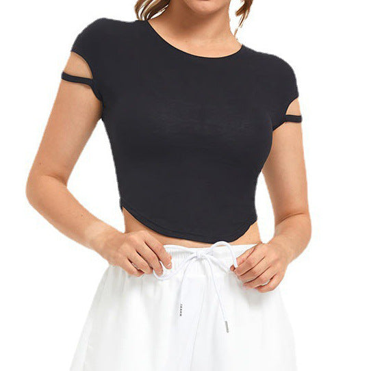 Damen Kurzarm-Crop-Top mit innovativem Design und elastischen Trägern EB