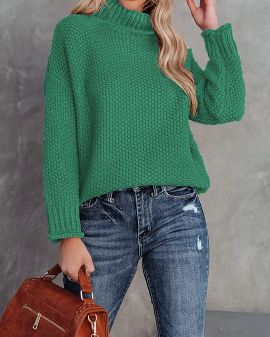 Damen kuscheliger Strickpullover mit hohem Kragen und luftiger Struktur EB