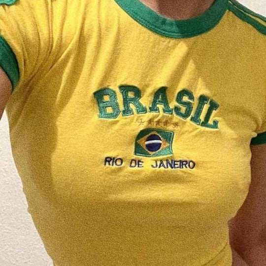 Damen Sportliches T-Shirt mit Brasil-Motiv und sportlichem Schnitt EB