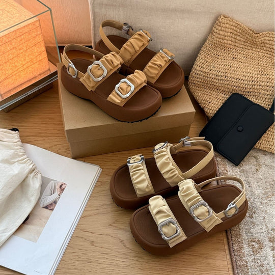 Damen Komfortable Riemensandalen mit modischem Rüschendesign und stabiler Sohle EB