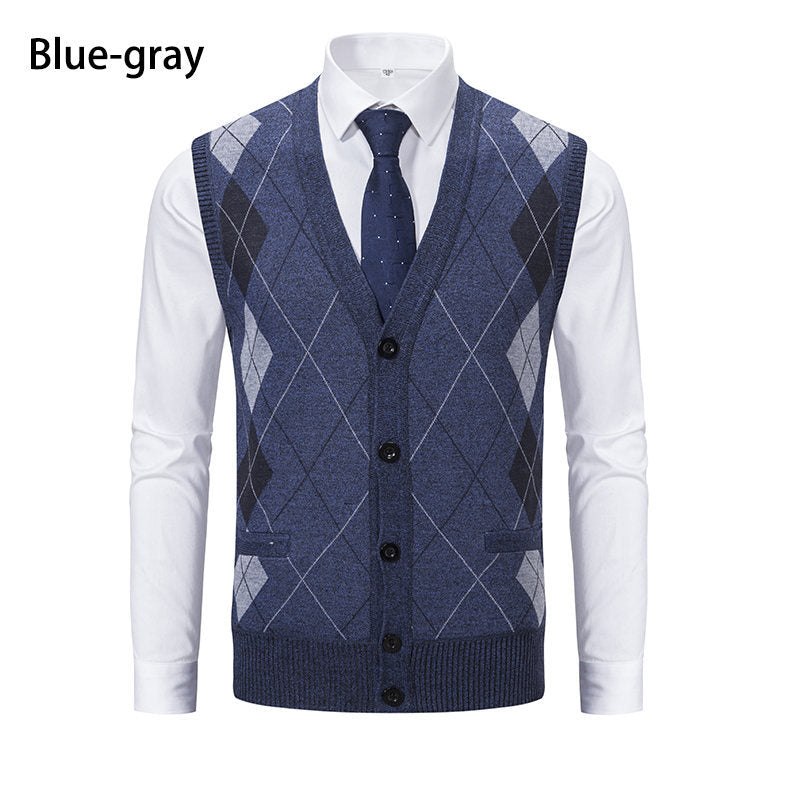 Herren elegante Strickweste mit modernem Rautenmuster und praktischen Taschen EB