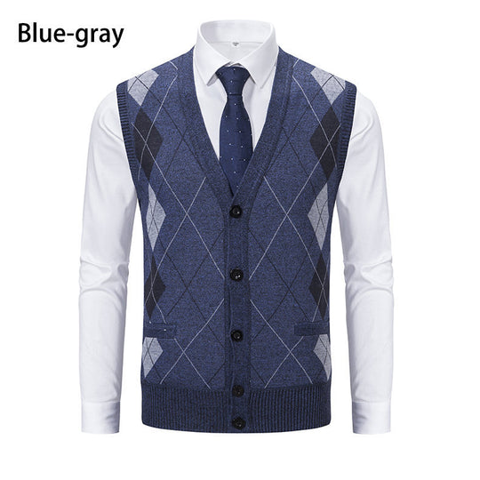 Herren elegante Strickweste mit modernem Rautenmuster und praktischen Taschen EB