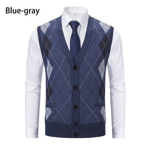 Herren elegante Strickweste mit modernem Rautenmuster und praktischen Taschen EB