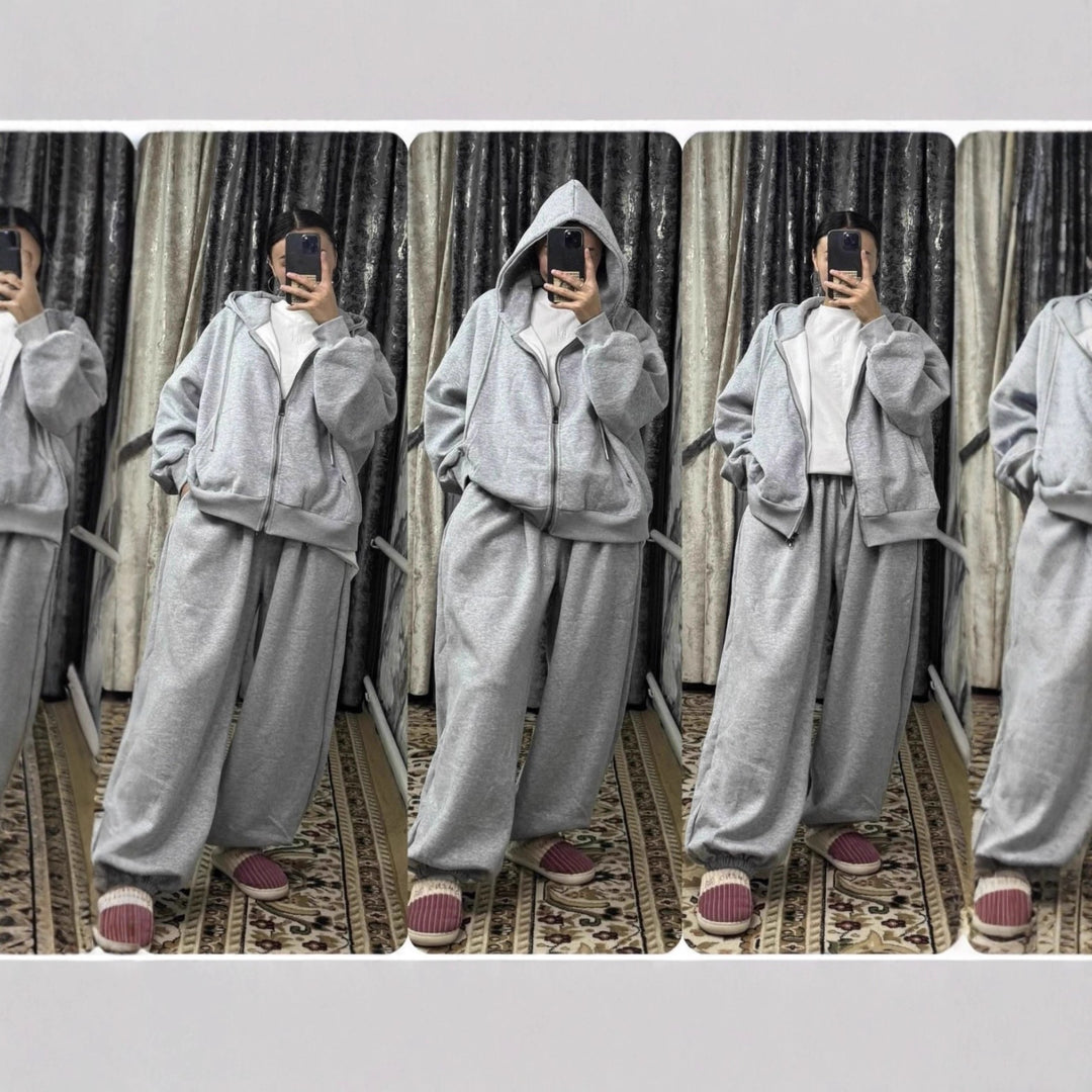 Damen nan übergroße Kapuzenjacke mit Reißverschluss und weite Jogginghose Lounge Set EB