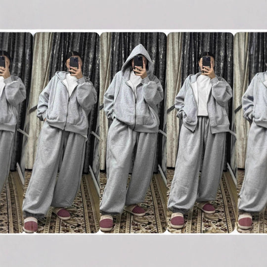 Damen nan übergroße Kapuzenjacke mit Reißverschluss und weite Jogginghose Lounge Set EB