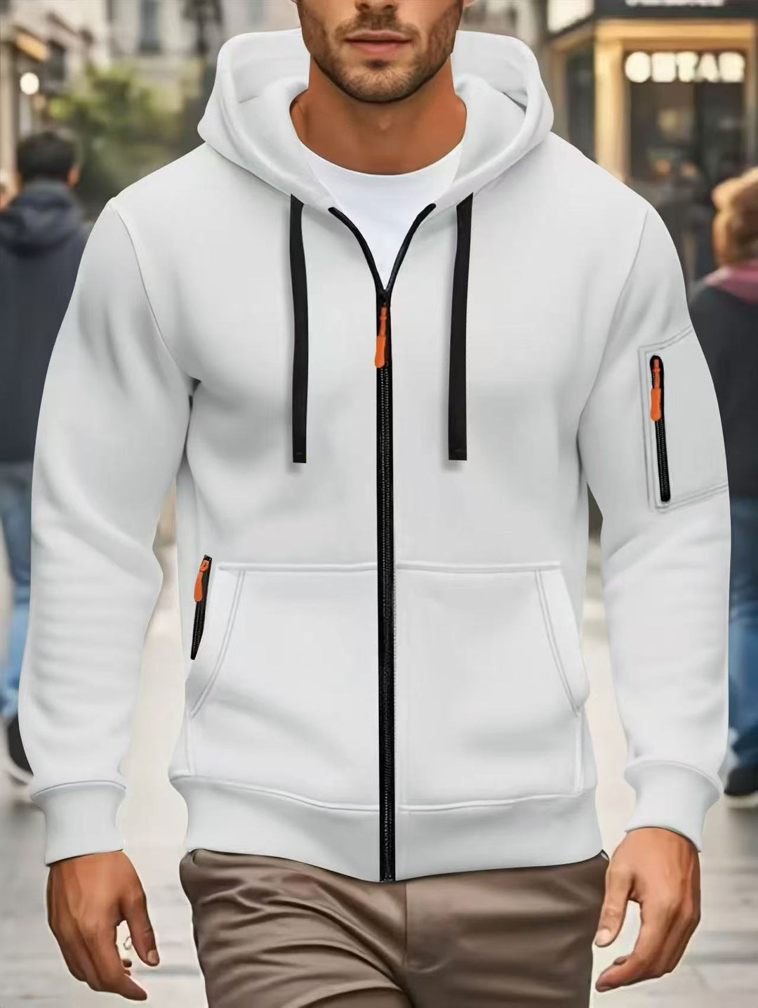 Herren nan funktionale Kapuzenjacke mit durchgehendem Reißverschluss, Ärmeltasche und elastischen Bündchen EB
