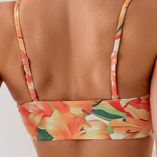 Damen Bikini-Set mit floralem Knotendesign und hohem Schnitt EB