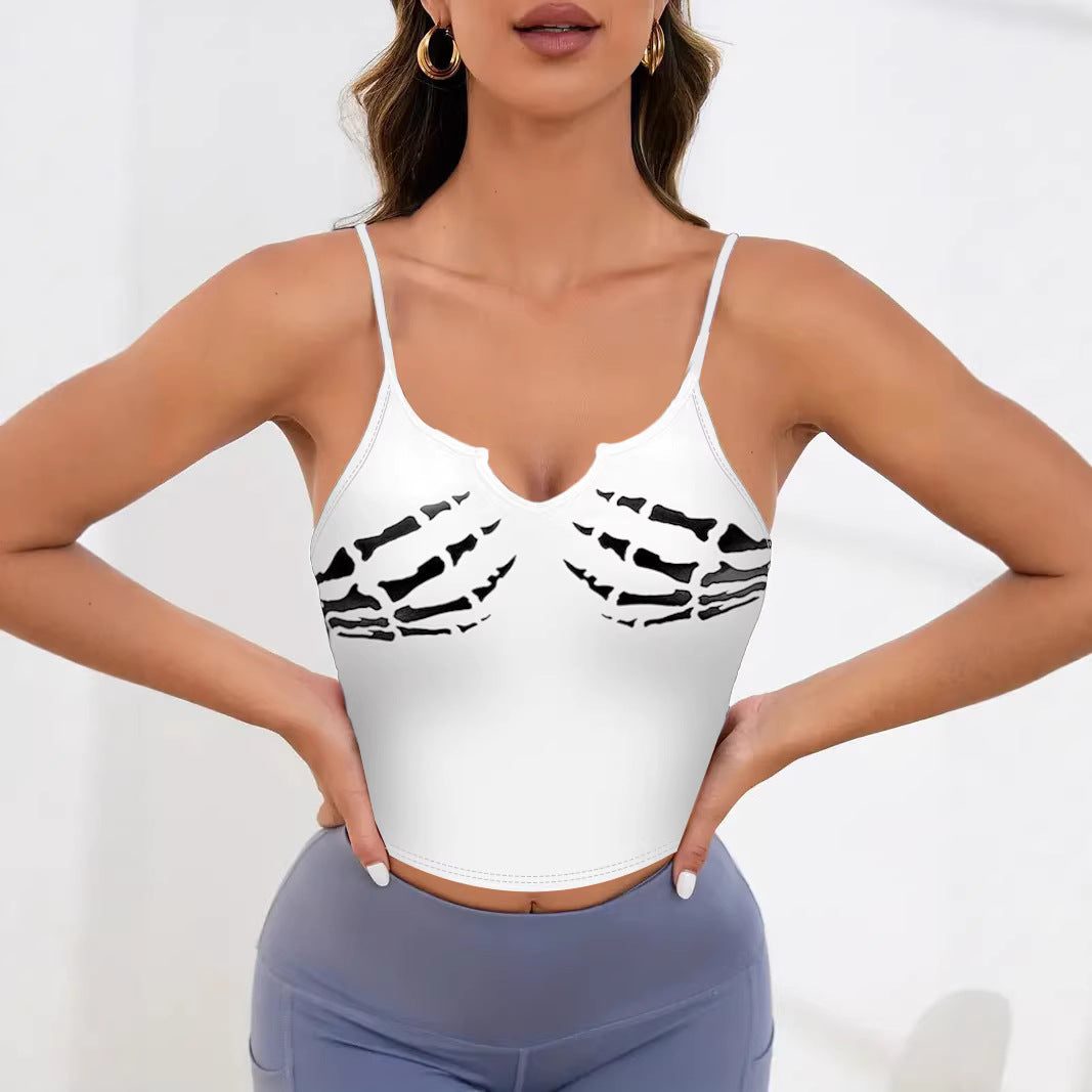Damen Sportliches Crop-Top mit kreativem Skelett-Design EB