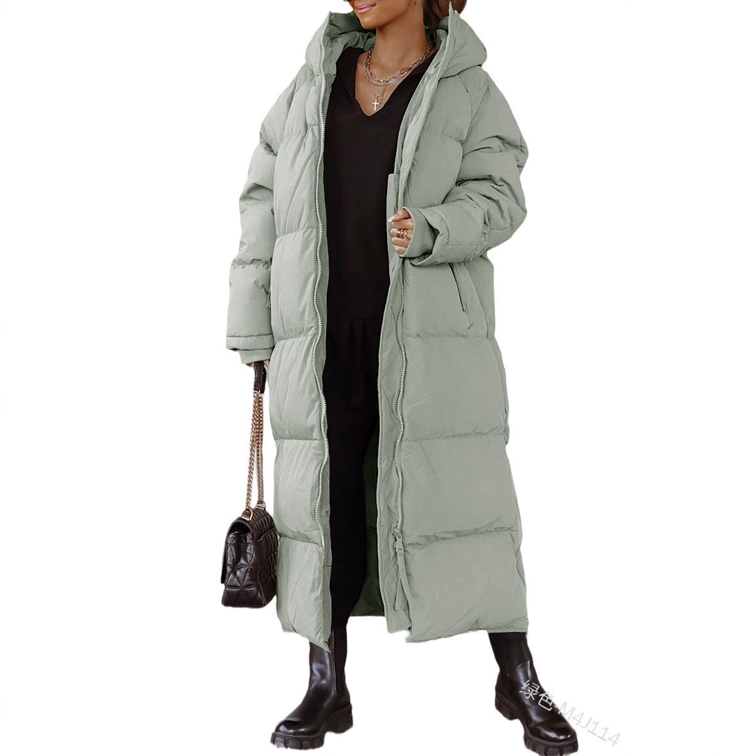 Damen gesteppte Langjacke mit Kapuze und praktischen Seitentaschen EB