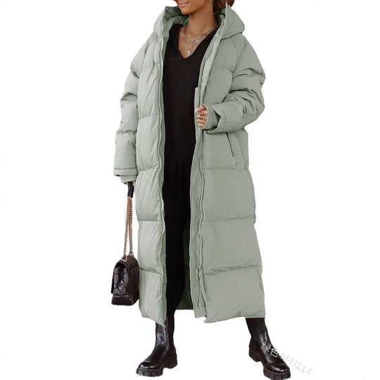 Damen gesteppte Langjacke mit Kapuze und praktischen Seitentaschen EB