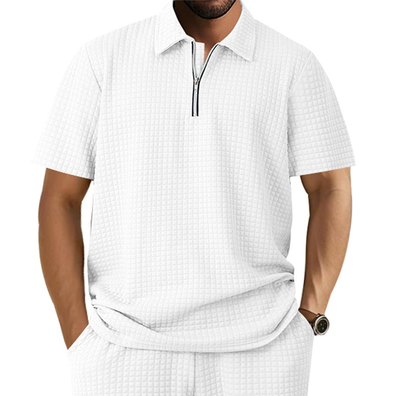 Herren Kurzarm Polo-Shirt mit strukturiertem Design und Reißverschluss EB