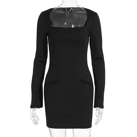 Damen Elegantes Kostümkleid mit Quadrat-Ausschnitt und langen Ärmeln EB