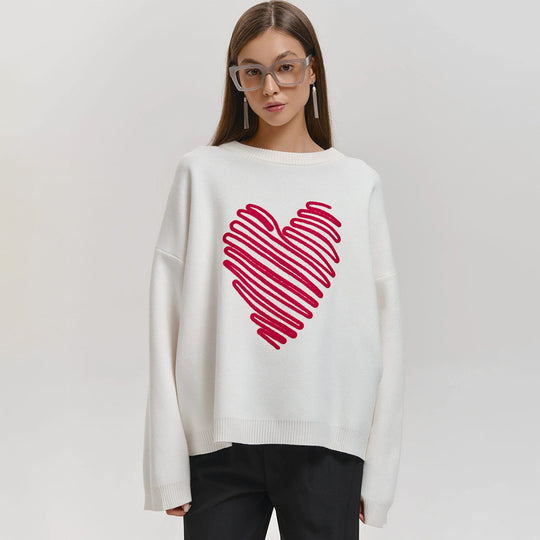 Damen Oversized Pullover mit Herzmuster EB