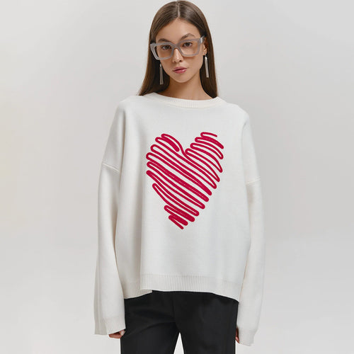 Damen Oversized Pullover mit Herzmuster EB