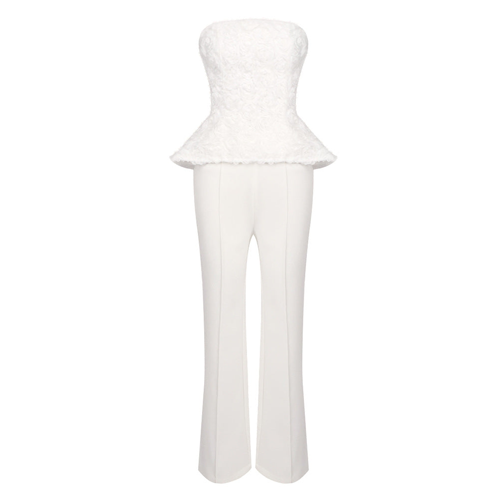 Damen Elegantes Peplum-Top mit ausgestellter Hose EB