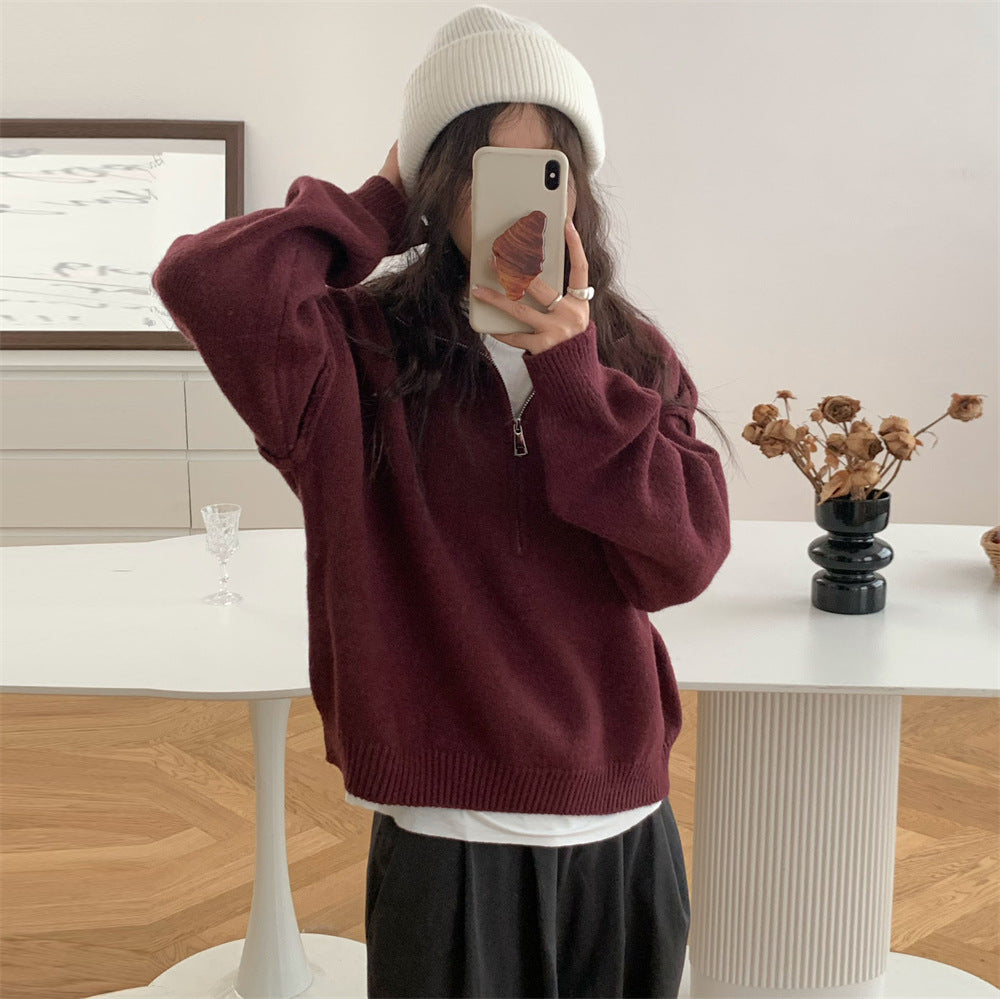 Damen Kurzpullover mit Stehkragen und Reißverschluss EB