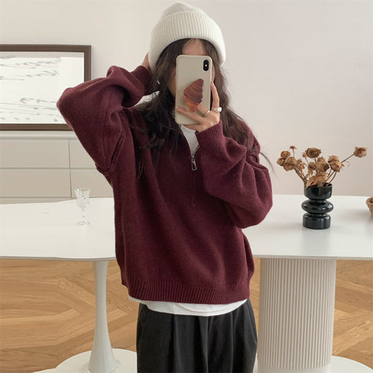 Damen Kurzpullover mit Stehkragen und Reißverschluss EB