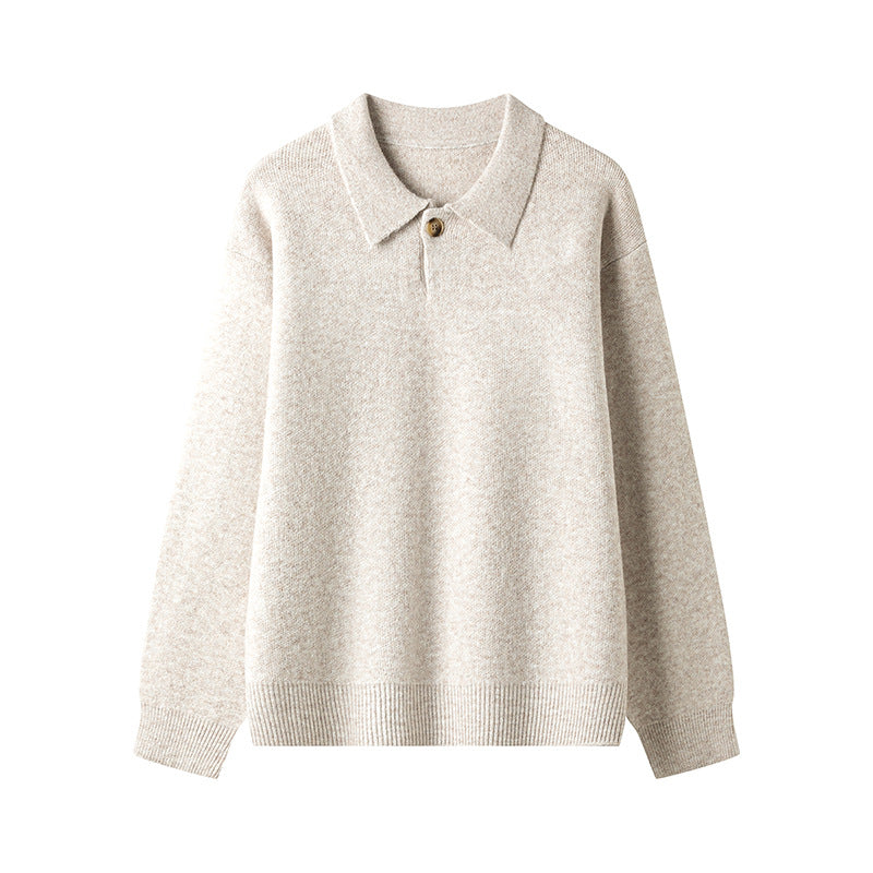 Damen eleganter Strickpullover mit Polokragen und Knopf EB