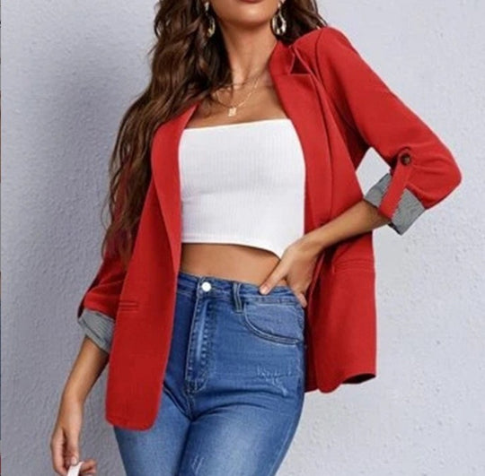 Damen nan taillierter Casual-Blazer mit umschlagärmeln und dekorativem Knopfdetail EB