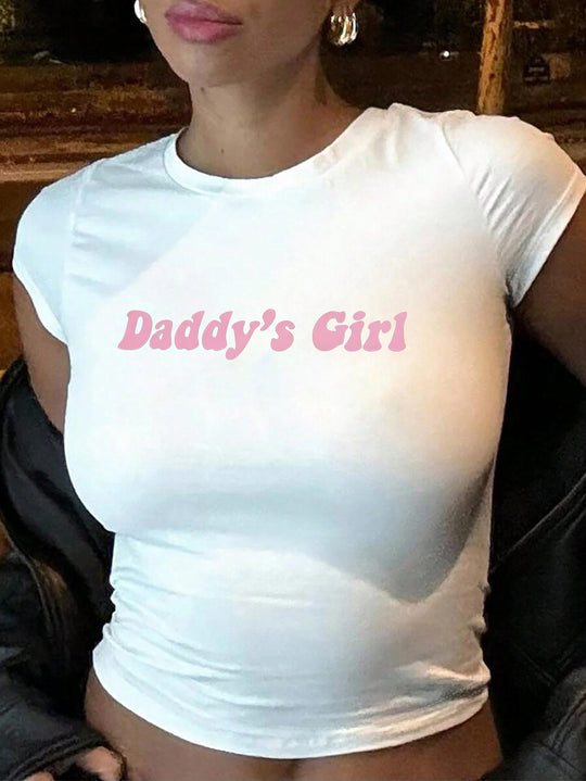 Damen figurbetontes Kurzarm-T-Shirt mit verspieltem Aufdruck EB
