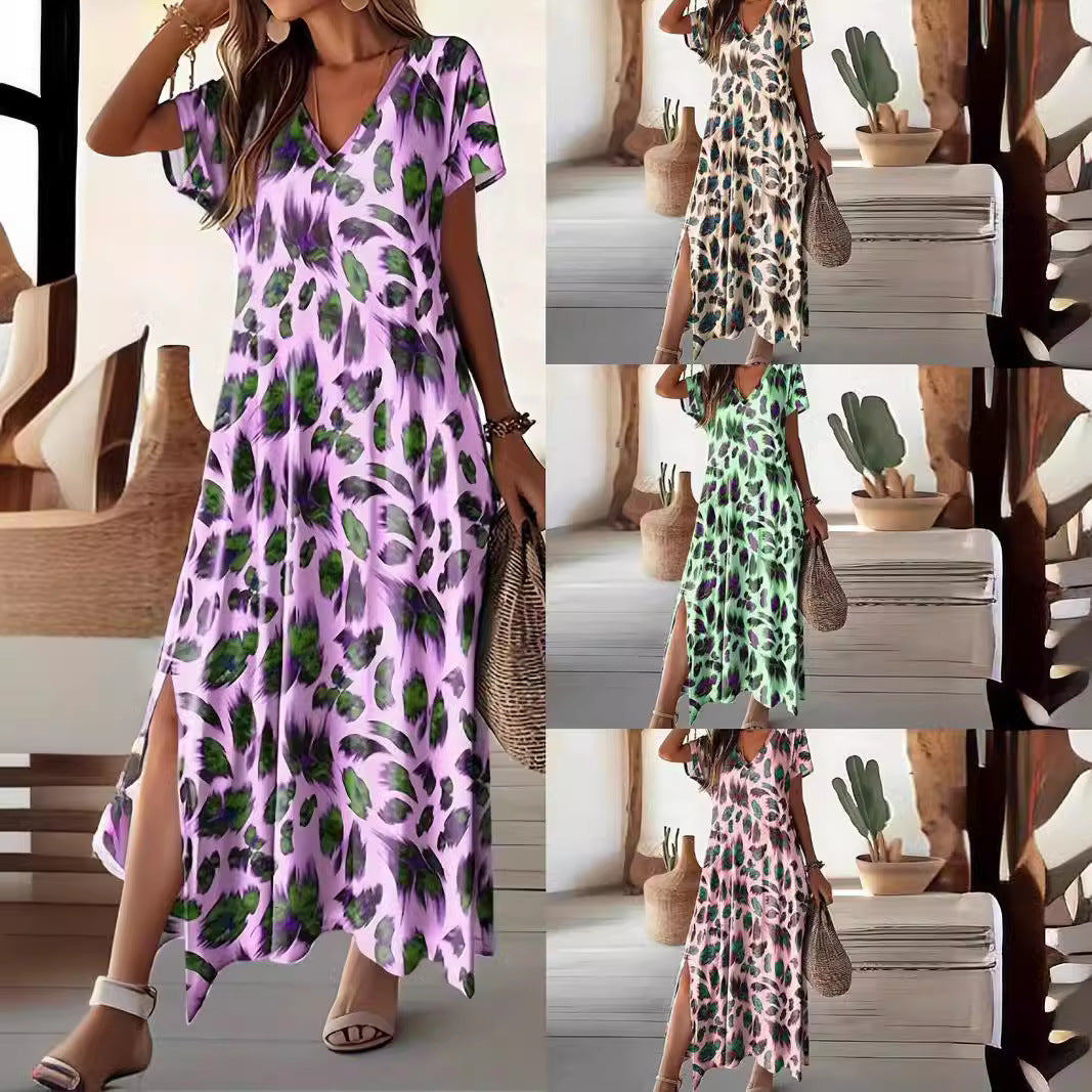 Damen Maxikleid mit elegantem V-Ausschnitt und seitlichen Schlitzen EB