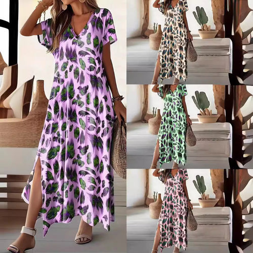 Damen Maxikleid mit elegantem V-Ausschnitt und seitlichen Schlitzen EB