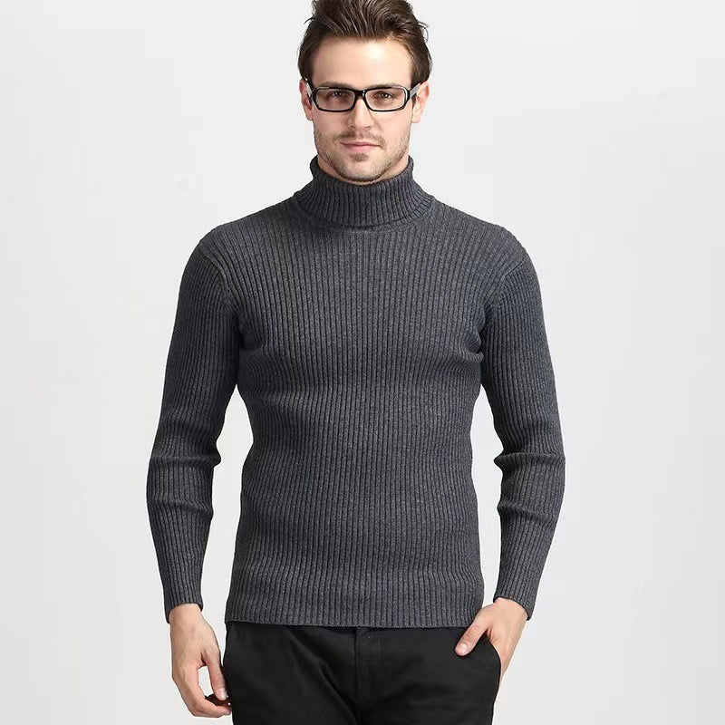 Herren nan Rippstrick Rollkragenpullover figurnaher elastischer Feinstrick EB