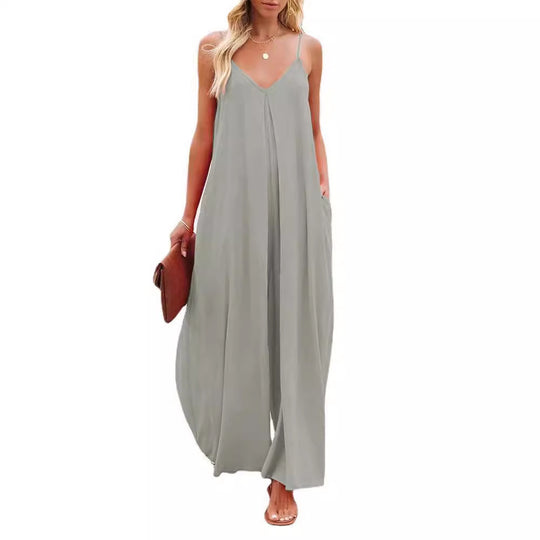 Damen Smarter Jumpsuit mit tiefem V-Ausschnitt und Seitentaschen EB