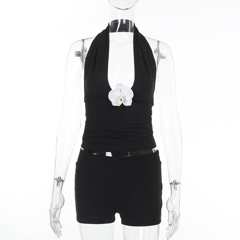 Damen stylischer Halter-Badeanzug mit raffiniertem V-Ausschnitt EB