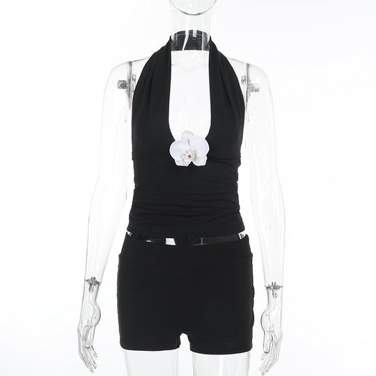 Damen stylischer Halter-Badeanzug mit raffiniertem V-Ausschnitt EB