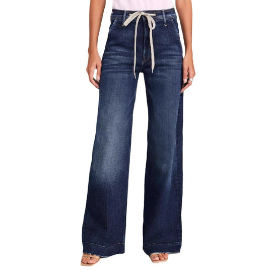 Damen Weit geschnittene Jeans mit lässigem Kordelzug und hohem Bund EB