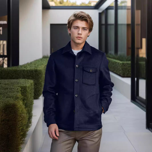 Herren modische Wolljacke mit Brusttasche und Knopfdetails EB