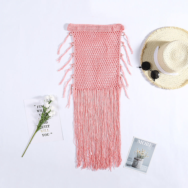 Damen Häkel-Strandponcho mit Fransen und dekorativen Muscheldetails EB