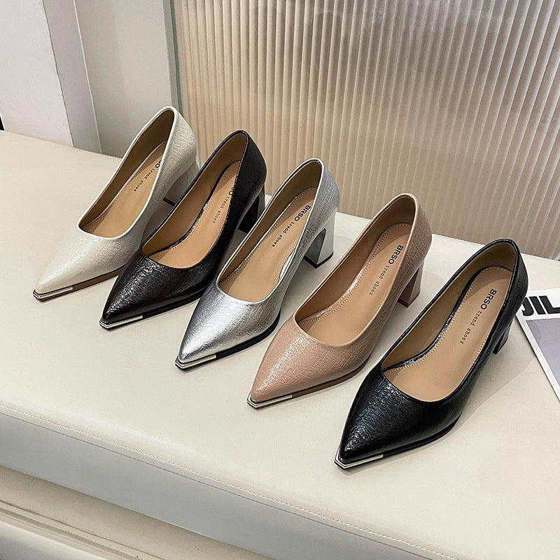 Damen Elegante spitze Pumps mit modischem Blockabsatz EB