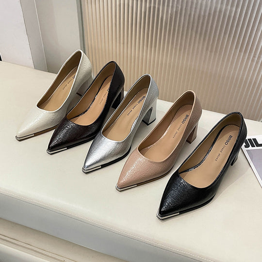 Damen Elegante spitze Pumps mit modischem Blockabsatz EB