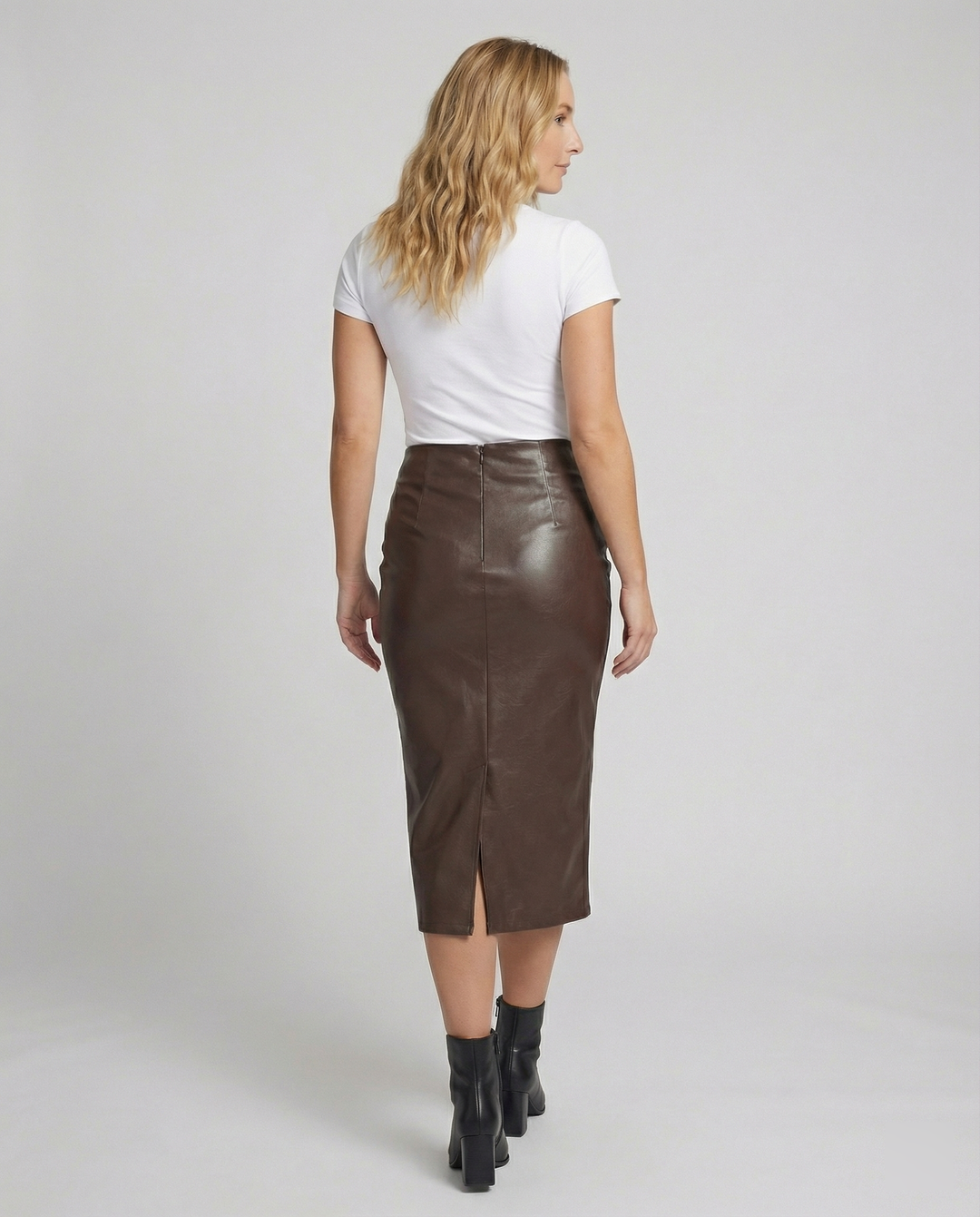 Damen Midi-Rock aus hochwertigem Leder mit Raffung EB