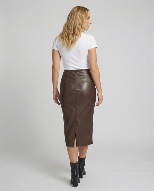 Damen Midi-Rock aus hochwertigem Leder mit Raffung EB