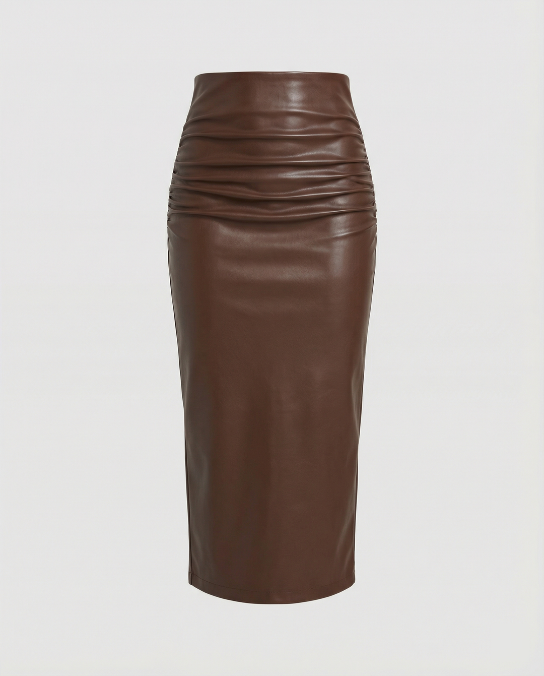 Damen Midi-Rock aus hochwertigem Leder mit Raffung EB